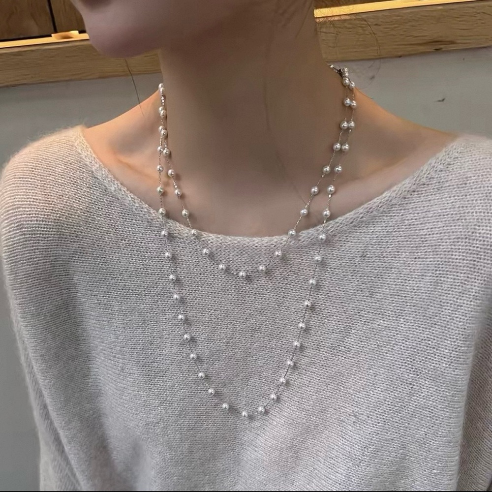 Classic Double Strand Faux Pearl Necklace - Gray